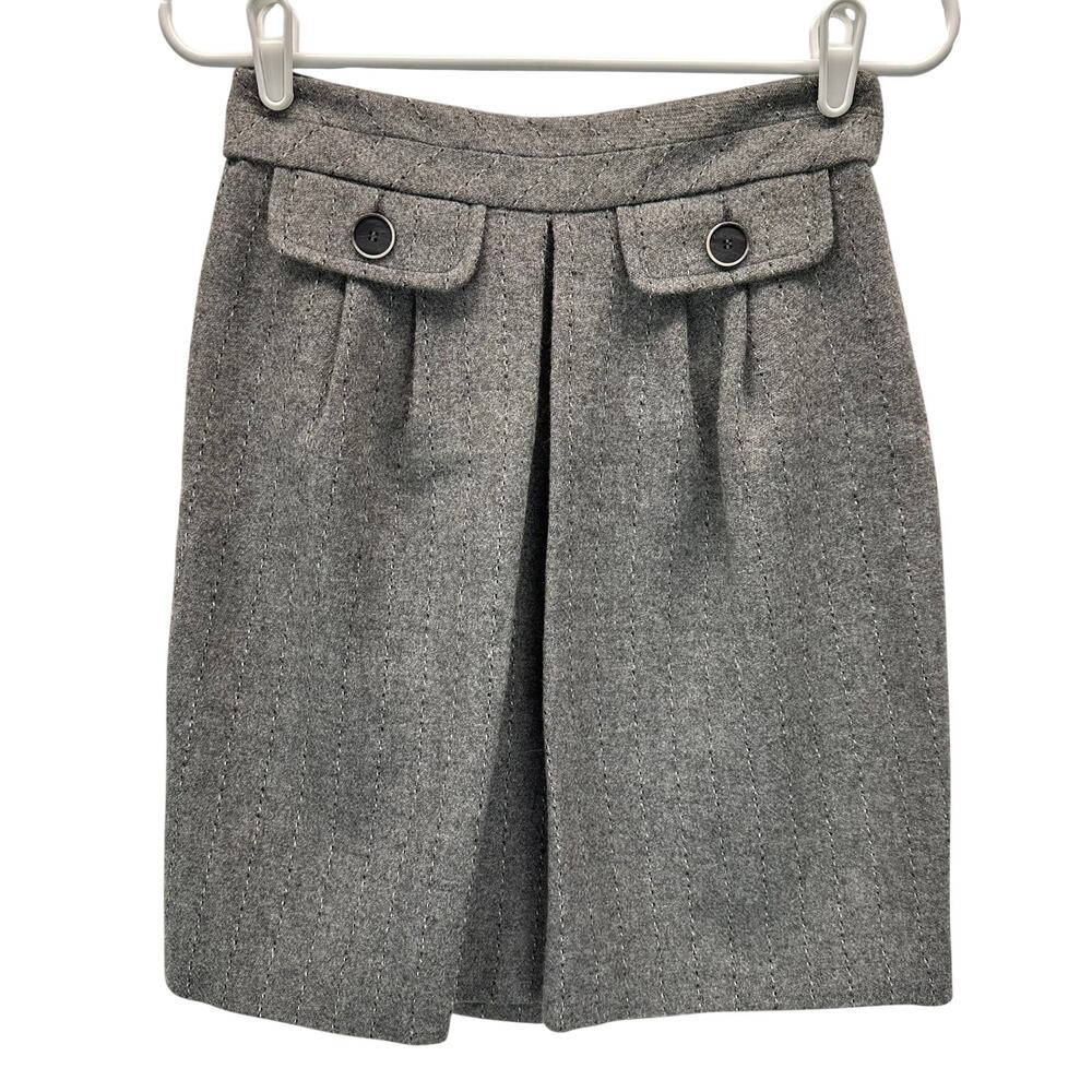 Trina Turk Grey Wool Skirt Front Pleats Pocket Flaps Lined 2